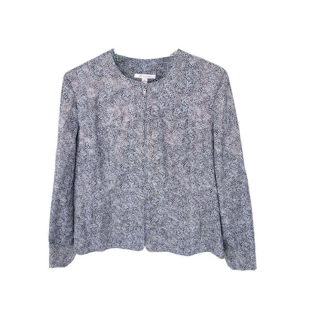 JM Collection Jacket Womens 16 Full Zip Animal Print Lightweight Pockets Gray